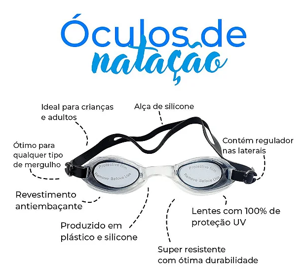 Óculos de Natação com Estojo Plástico - Preto