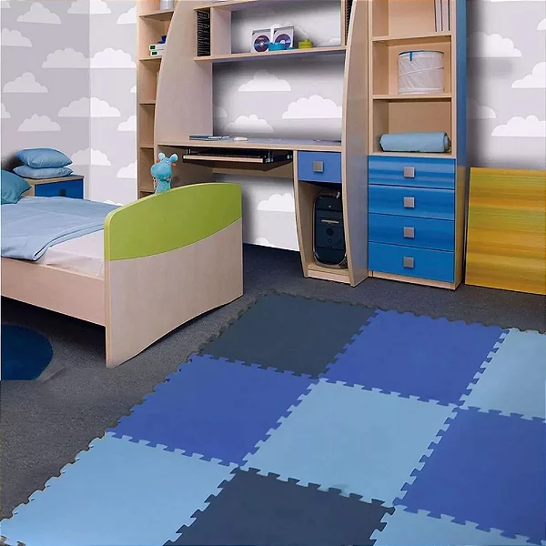 Kits Tapete Tatame Infantil 50x50 10mm Azul