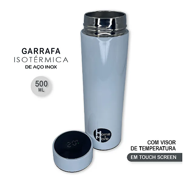 Garrafa Isotérmica em Aço Inox 500ml Com Led - Branco